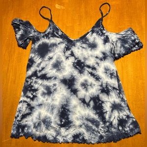 American Eagle Navy Tie Dye Cold Shoulder Top